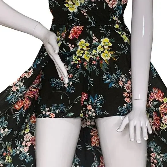 Halter V Neck Floral Party Split Maxi Romper Dress Size S - Picture 3 of 10